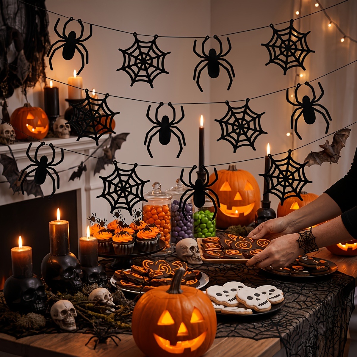 Spider Web Halloween Decoration - 2 adet Cadılar Bayramı örümcek ağı