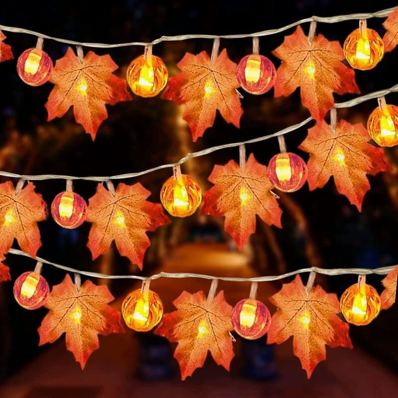 Halloween Led String Lights Orange - 59/118in Cadılar Bayramı Balkabağı Akçaağaç Yaprakları